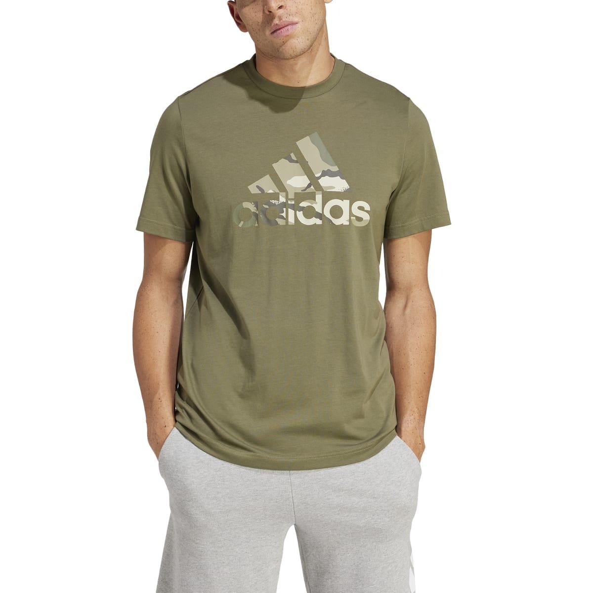 Olive - Side - Adidas Mens Camo Logo Cotton Jersey Sport T-Shirt