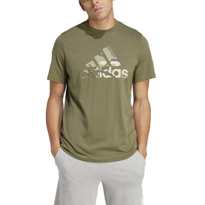 Olive - Side - Adidas Mens Camo Logo Cotton Jersey Sport T-Shirt