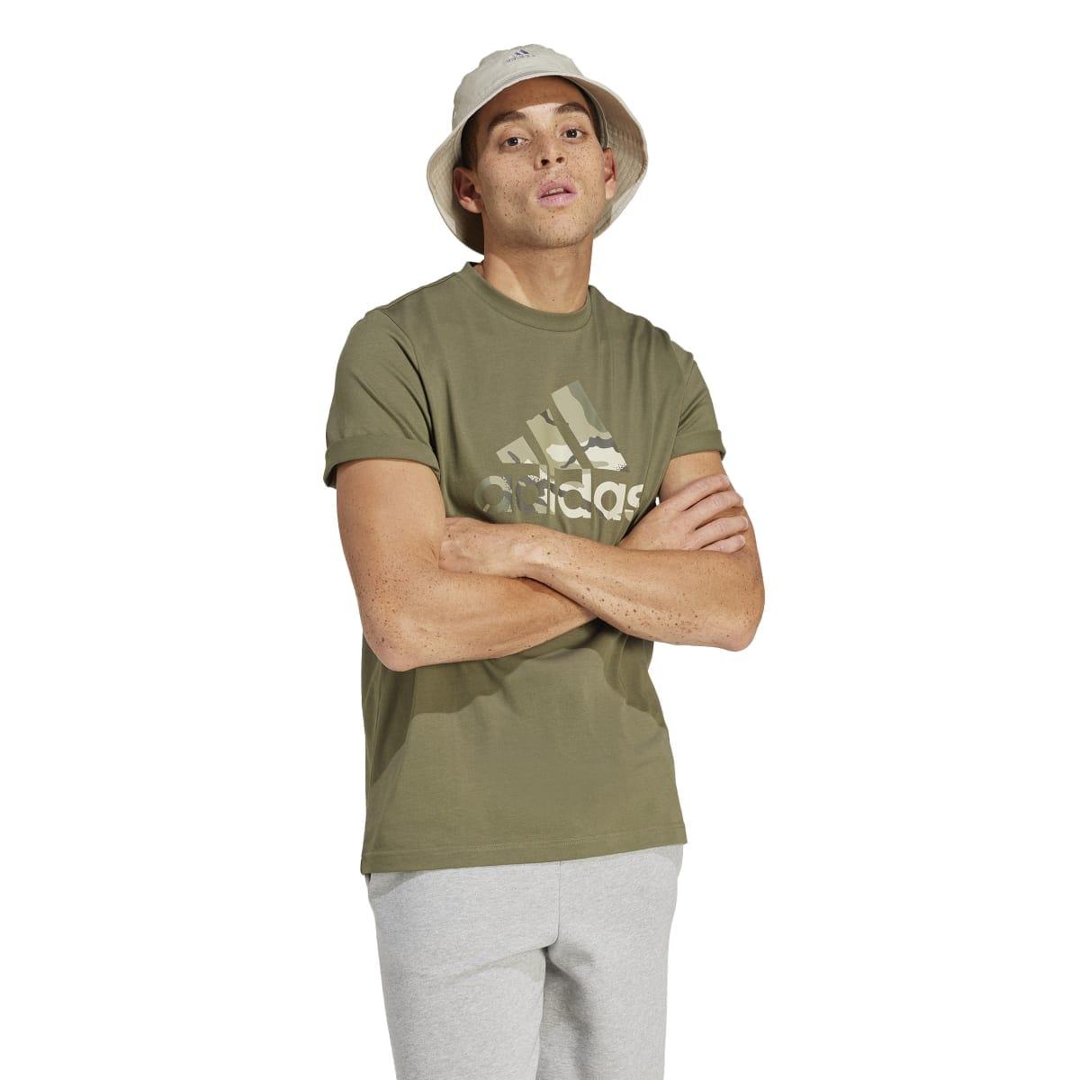Olive - Lifestyle - Adidas Mens Camo Logo Cotton Jersey Sport T-Shirt