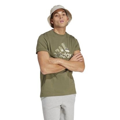 Olive - Lifestyle - Adidas Mens Camo Logo Cotton Jersey Sport T-Shirt
