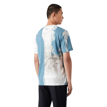 Blue-White - Back - Emporio Armani Mens All-Over Print Logo T-Shirt