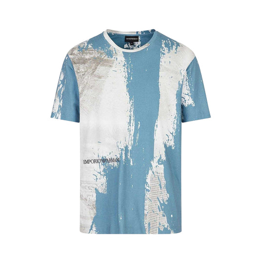 Blue-White - Front - Emporio Armani Mens All-Over Print Logo T-Shirt