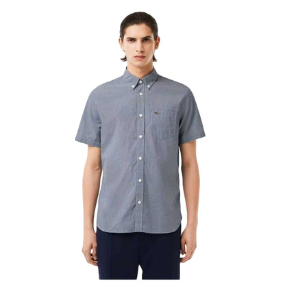 White-Navy Blue - Front - Lacoste Mens Regular Short-Sleeved Shirt
