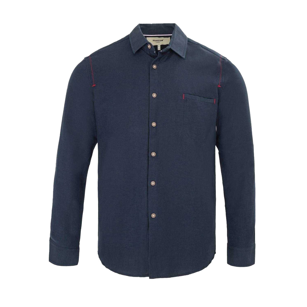 Navy - Front - Firetrap Mens Plain Cotton Blend Shirt