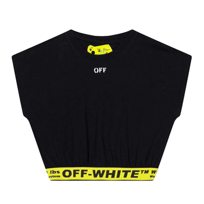 Black-Yellow - Front - Off White Childrens-Kids Cropped Regular T-Shirt