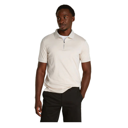 White - Side - Boss Mens Zip Neck Regular Short-Sleeved Polo Shirt