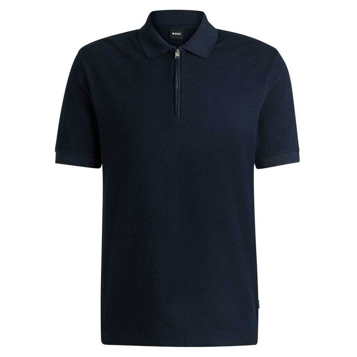 Dark Blue - Front - Boss Mens Zip Neck Regular Short-Sleeved Polo Shirt