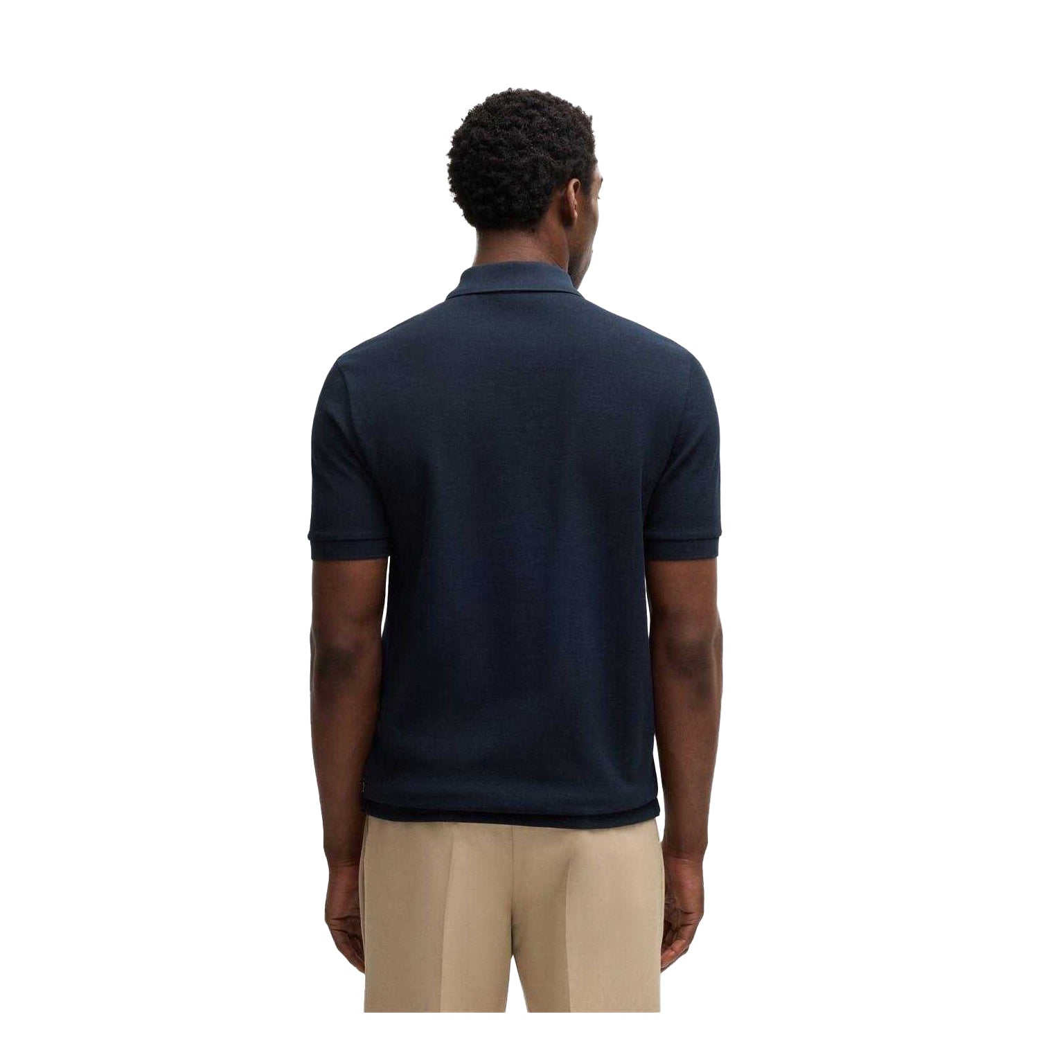 Dark Blue - Back - Boss Mens Zip Neck Regular Short-Sleeved Polo Shirt