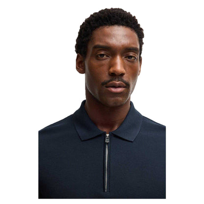 Dark Blue - Side - Boss Mens Zip Neck Regular Short-Sleeved Polo Shirt