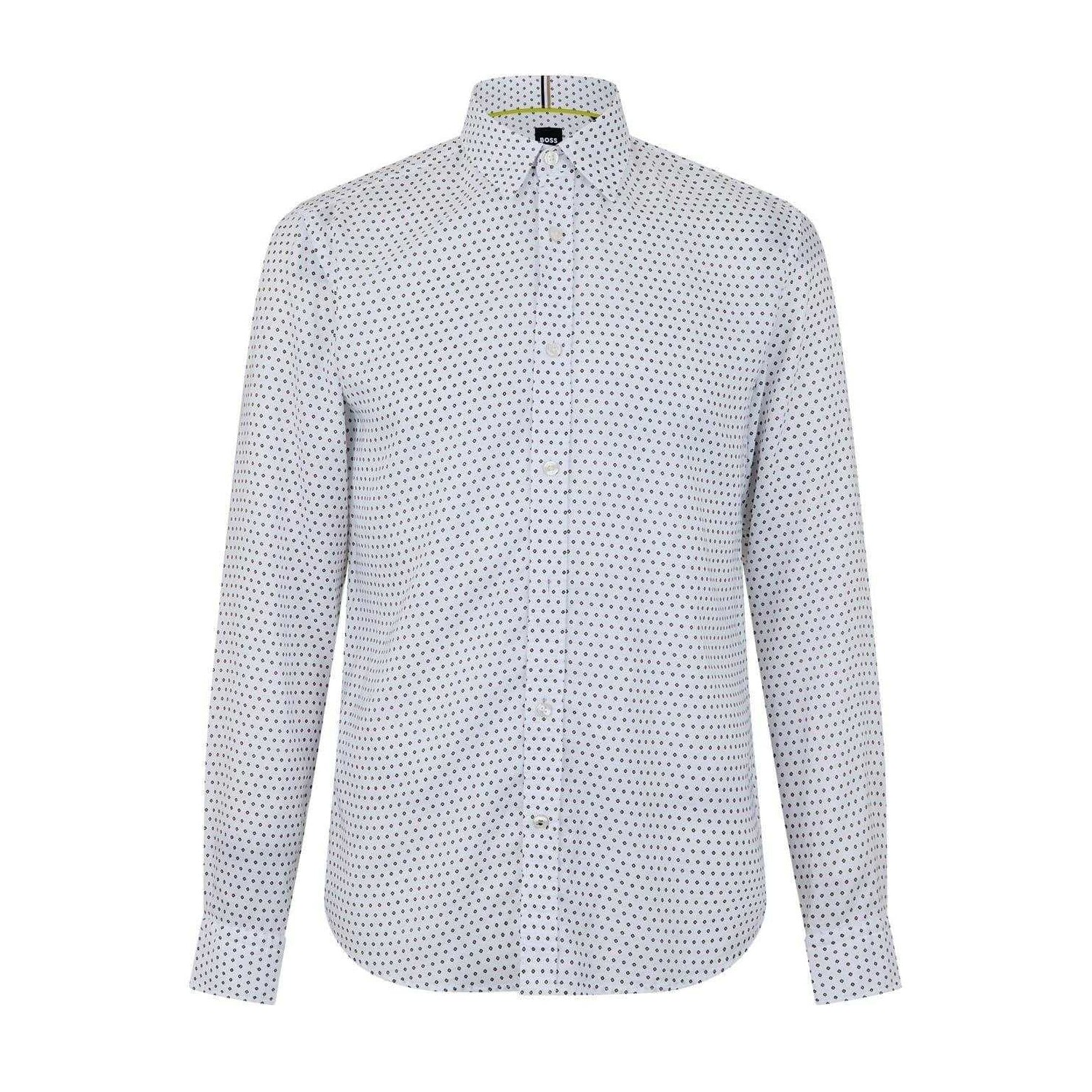 Bright Green - Front - Boss Mens Polka Dot Regular Long-Sleeved Shirt