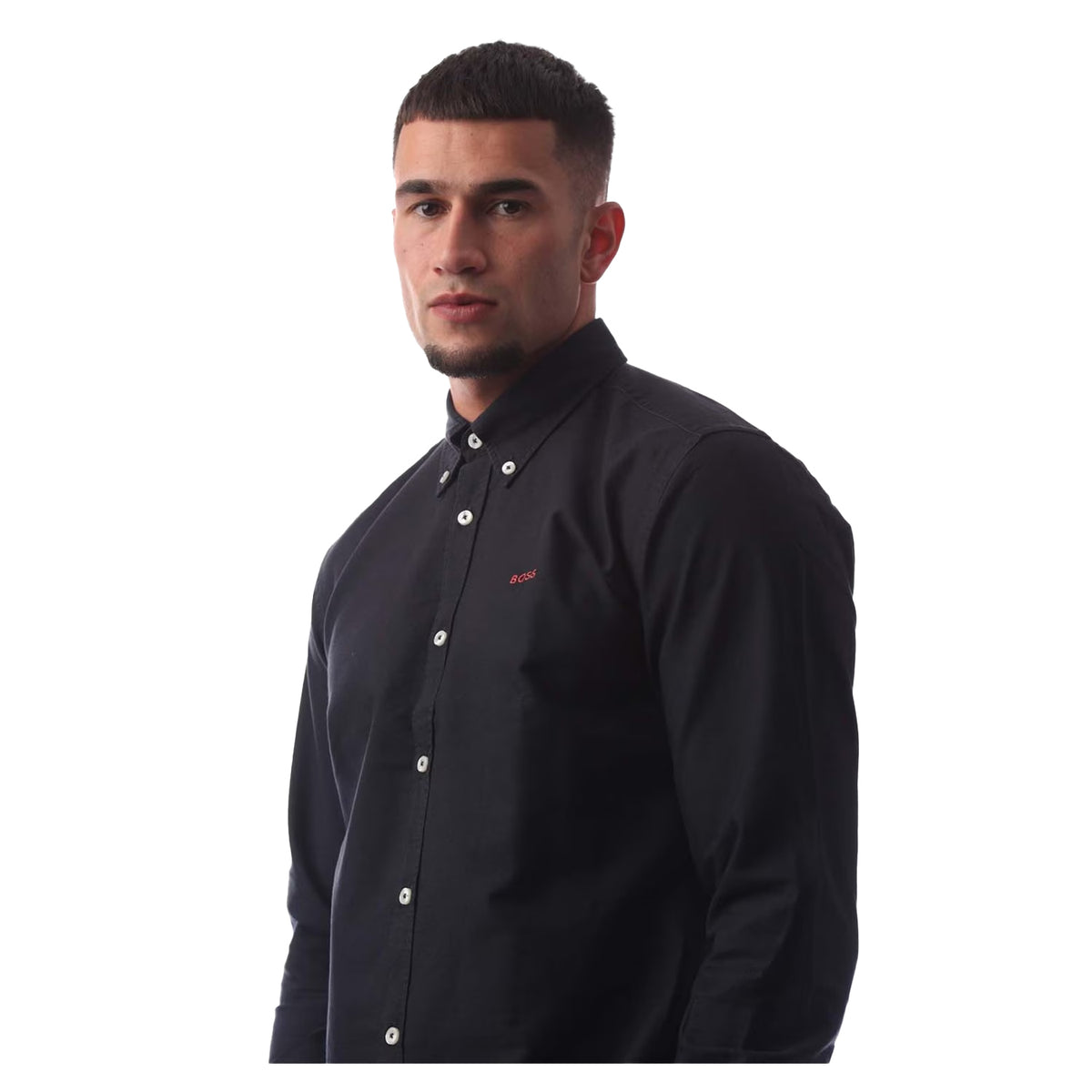Dark Blue - Side - Boss Mens Long-Sleeved Button-Down Shirt