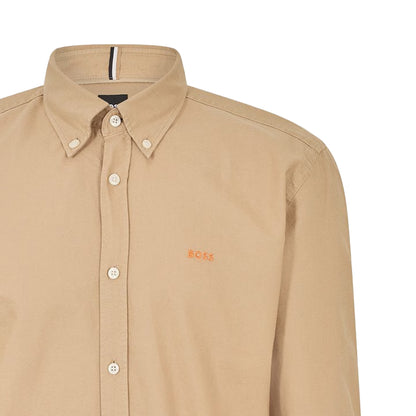 Light Beige - Side - Boss Mens Long-Sleeved Button-Down Shirt