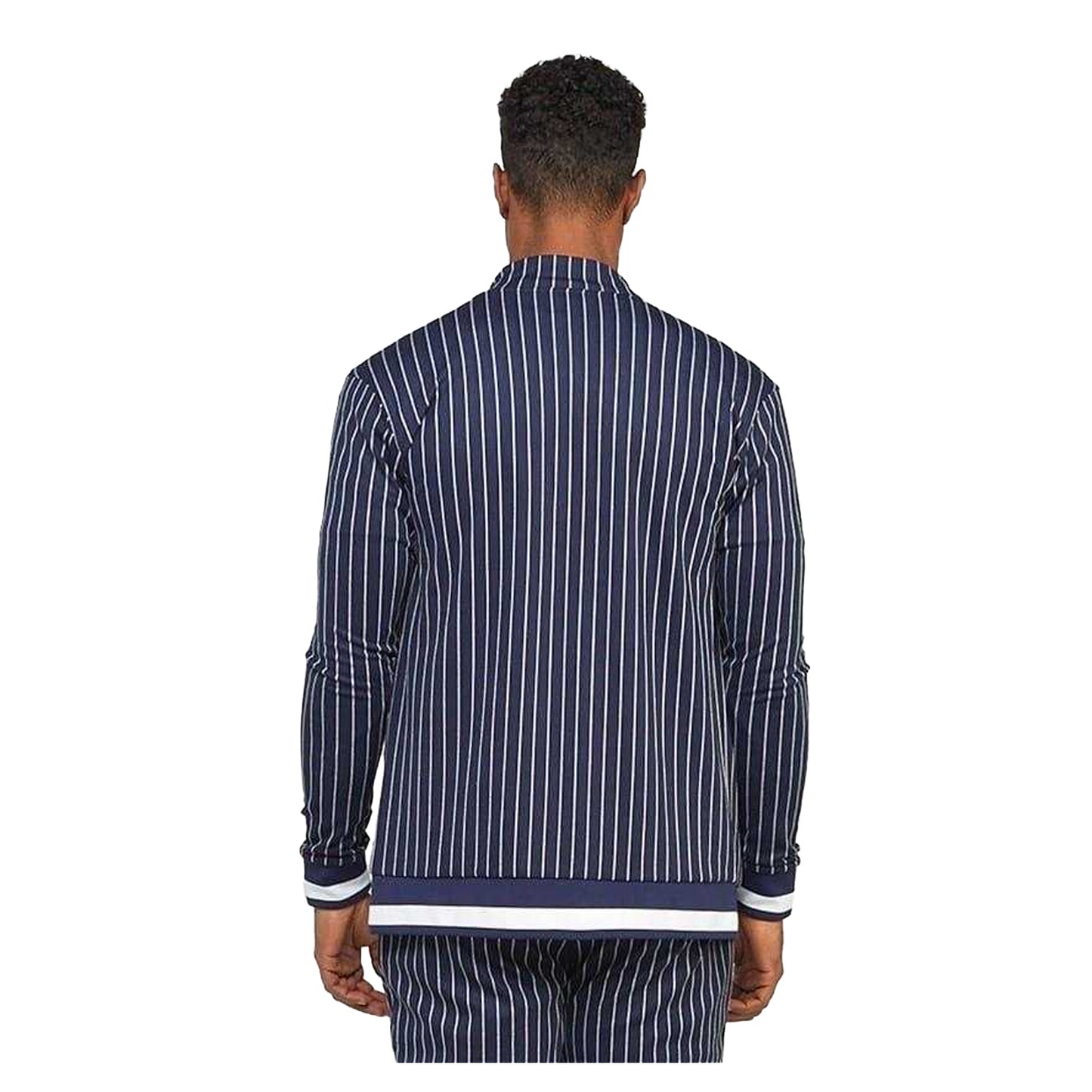 Navy - Back - SikSilk Mens Mock Neck Raglan Long-Sleeved Athletic Track Top