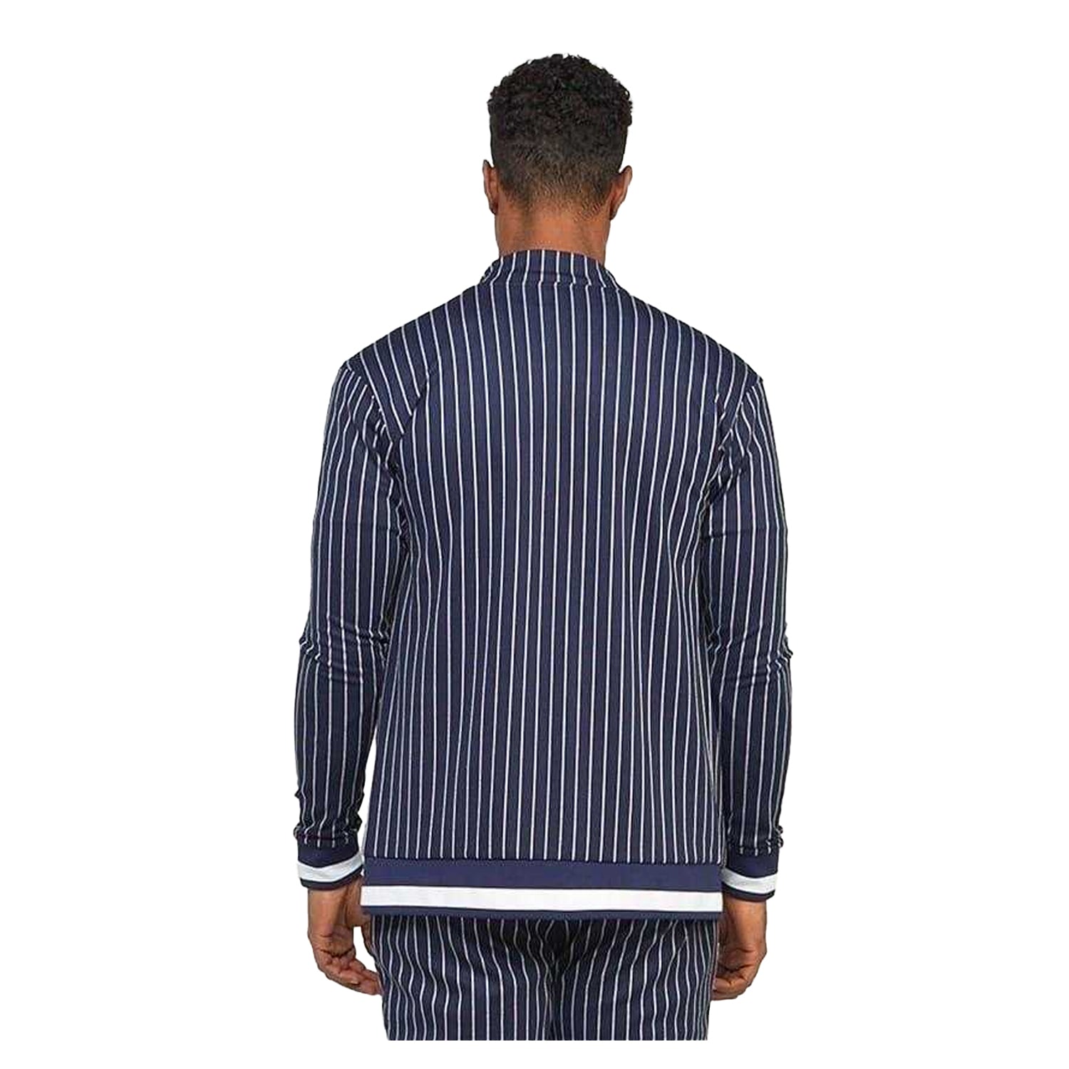 Navy - Back - SikSilk Mens Mock Neck Raglan Long-Sleeved Athletic Track Top