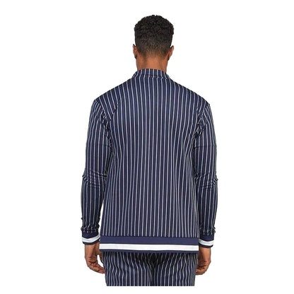 Navy - Back - SikSilk Mens Mock Neck Raglan Long-Sleeved Athletic Track Top
