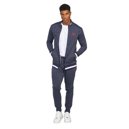 Navy - Side - SikSilk Mens Mock Neck Raglan Long-Sleeved Athletic Track Top