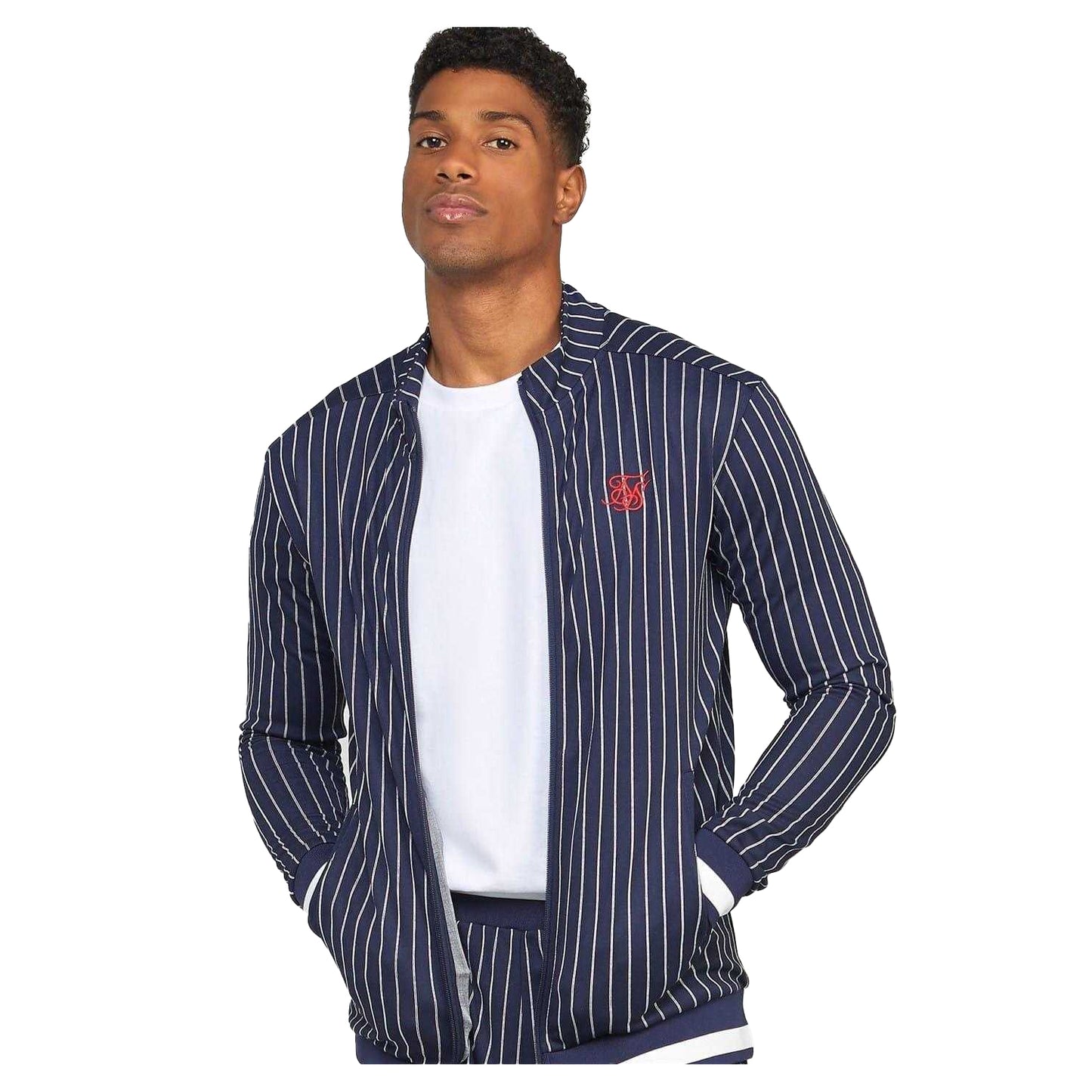Navy - Front - SikSilk Mens Mock Neck Raglan Long-Sleeved Athletic Track Top