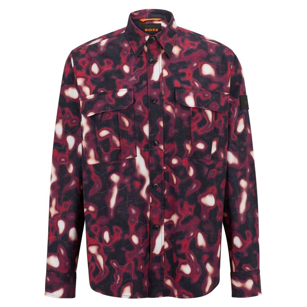 Medium Pink - Front - Boss Mens Abstract Long-Sleeved Shirt