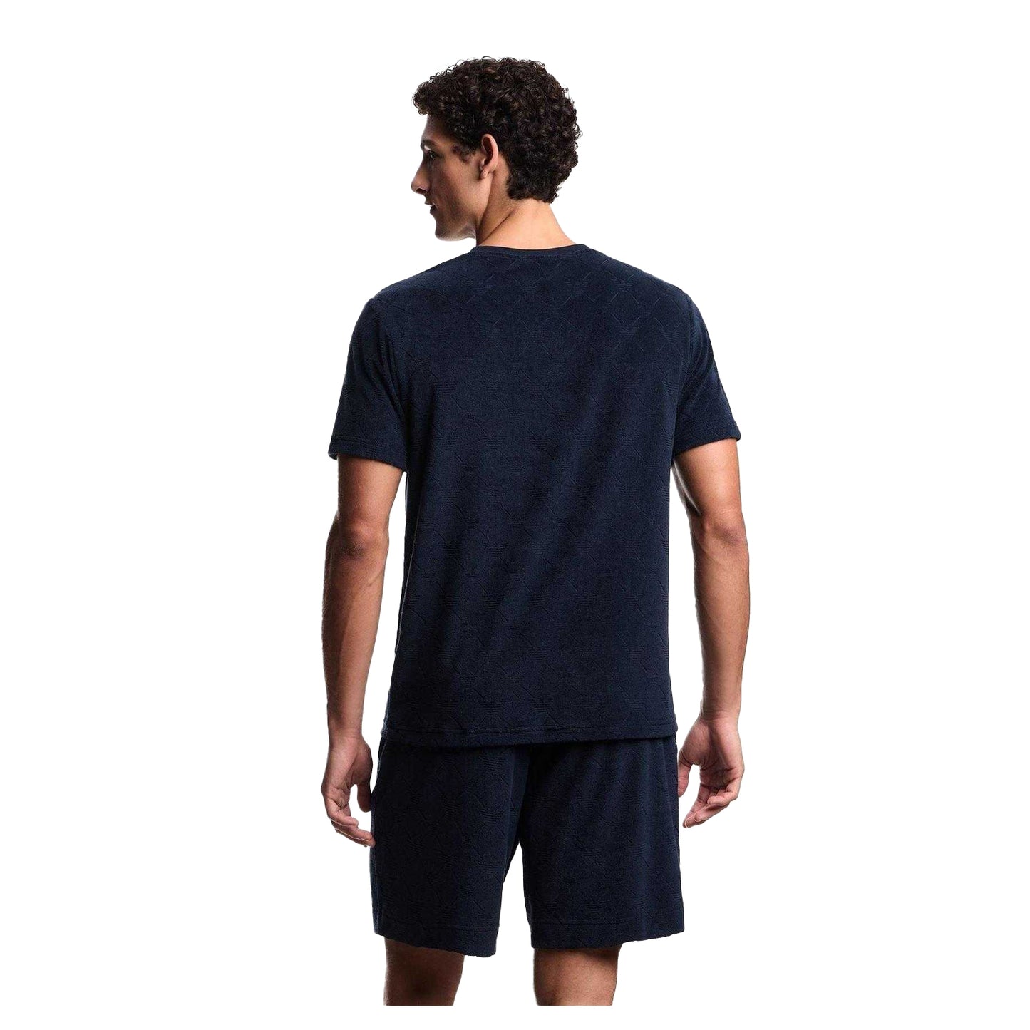 Navy - Back - Emporio Armani EA7 Mens Diamond Jacquard T-Shirt