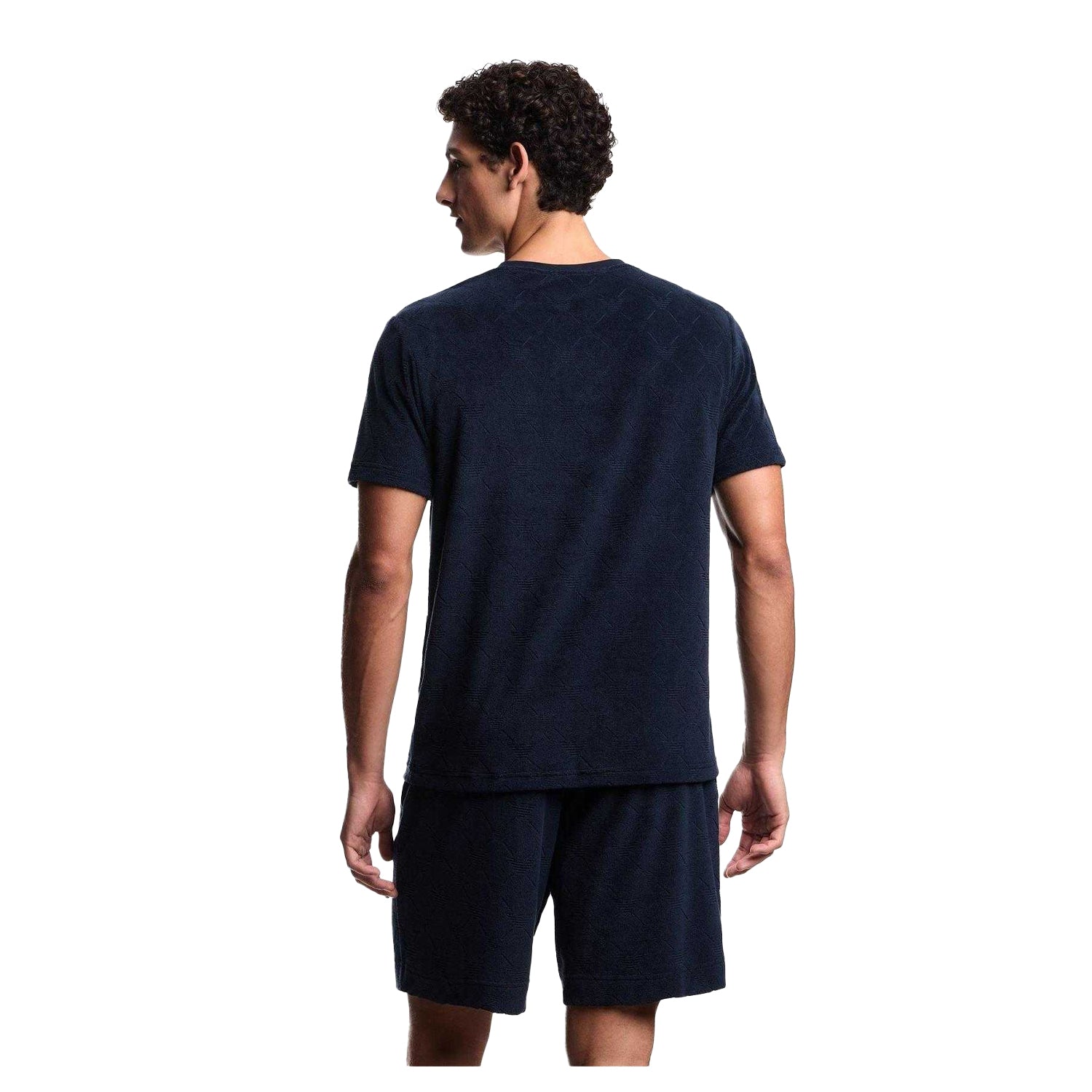 Navy - Back - Emporio Armani EA7 Mens Diamond Jacquard T-Shirt