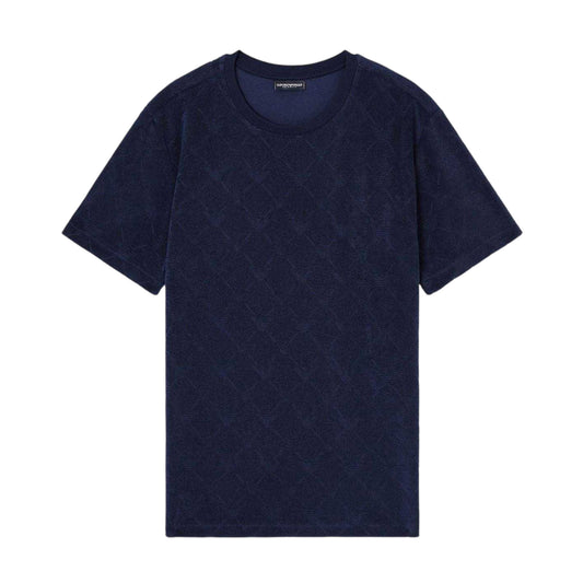 Navy - Front - Emporio Armani EA7 Mens Diamond Jacquard T-Shirt