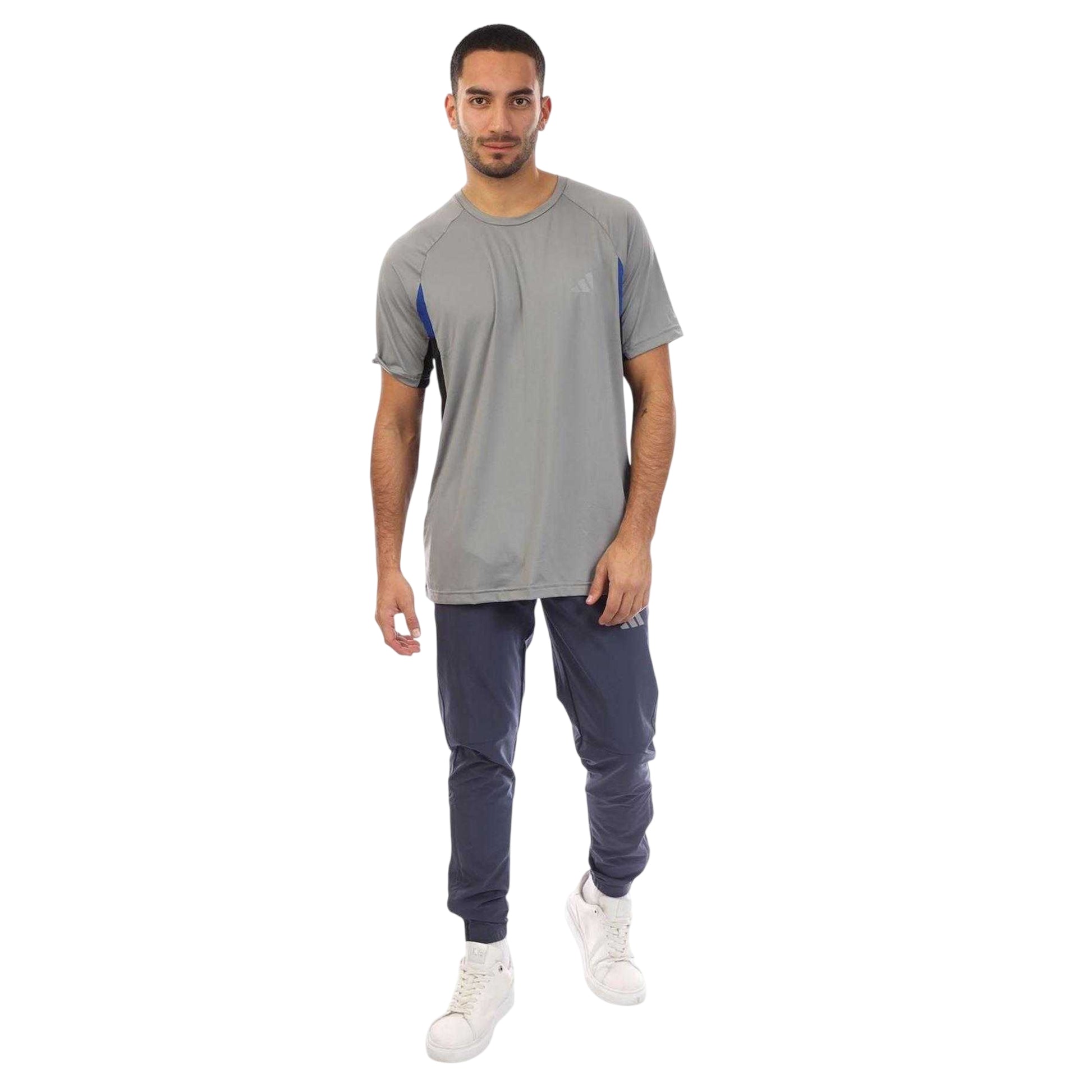Grey - Side - Adidas Mens 3 Stripes Climacool Slim T-Shirt