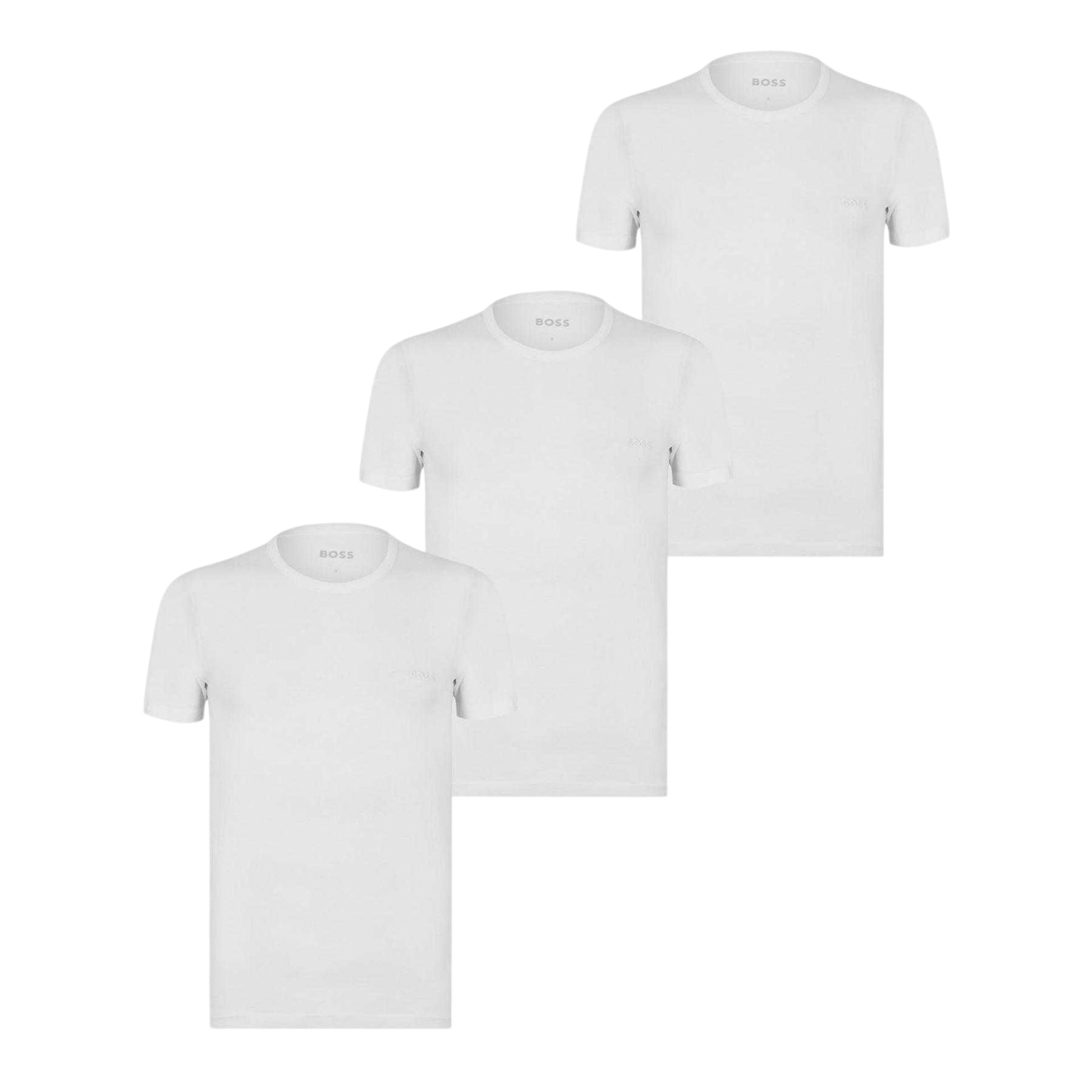 White - Front - Boss Mens Classic Plain Short-Sleeved T-Shirt (Pack of 3)