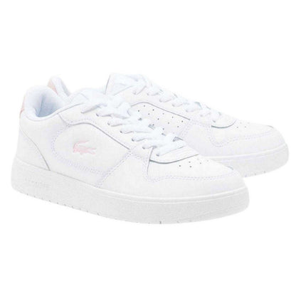 White-Pink - Lifestyle - Lacoste Womens-Ladies The Court Ace Leather Flat Trainers