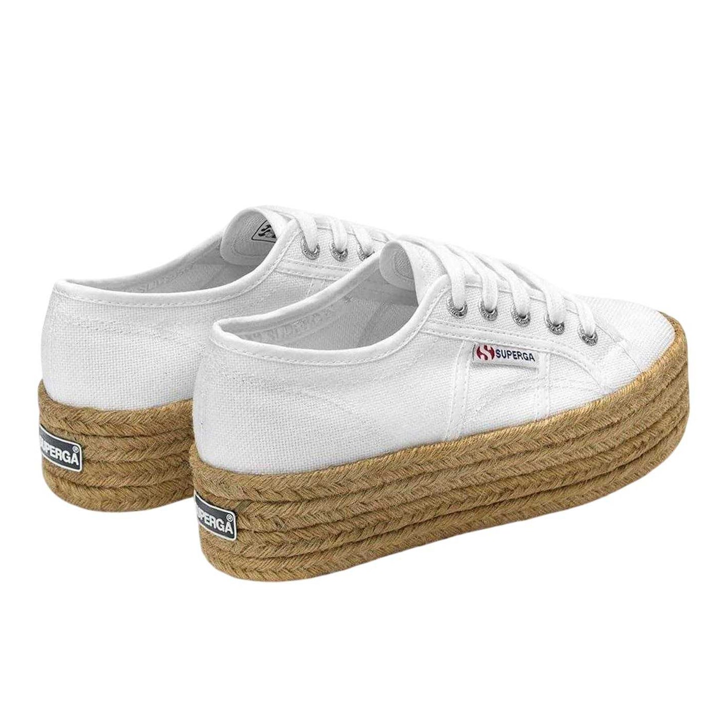 White - Back - Superga Womens-Ladies 2790 Rope Platform Trainers