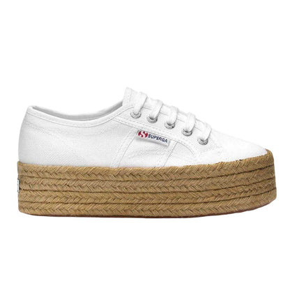 White - Side - Superga Womens-Ladies 2790 Rope Platform Trainers