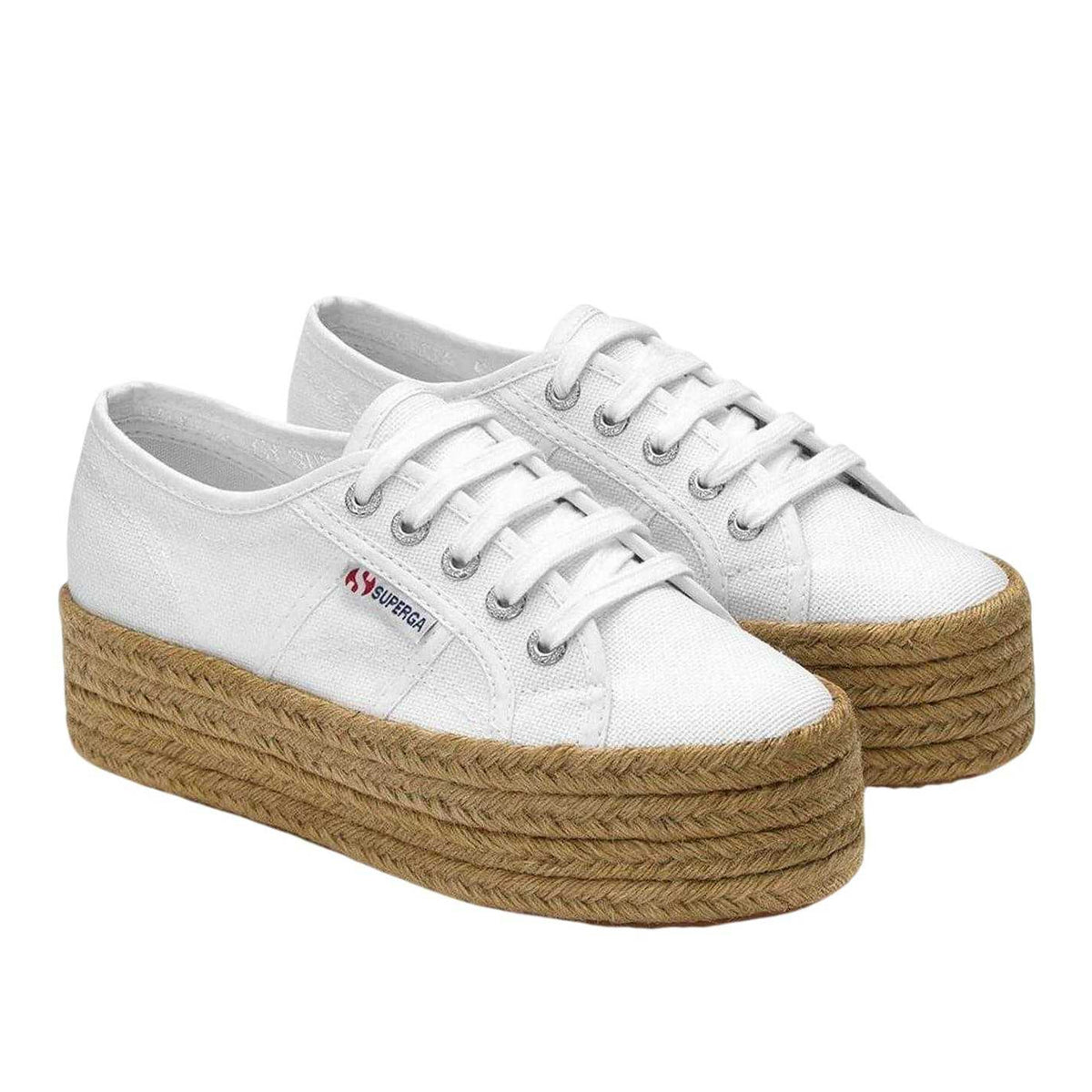 White - Front - Superga Womens-Ladies 2790 Rope Platform Trainers