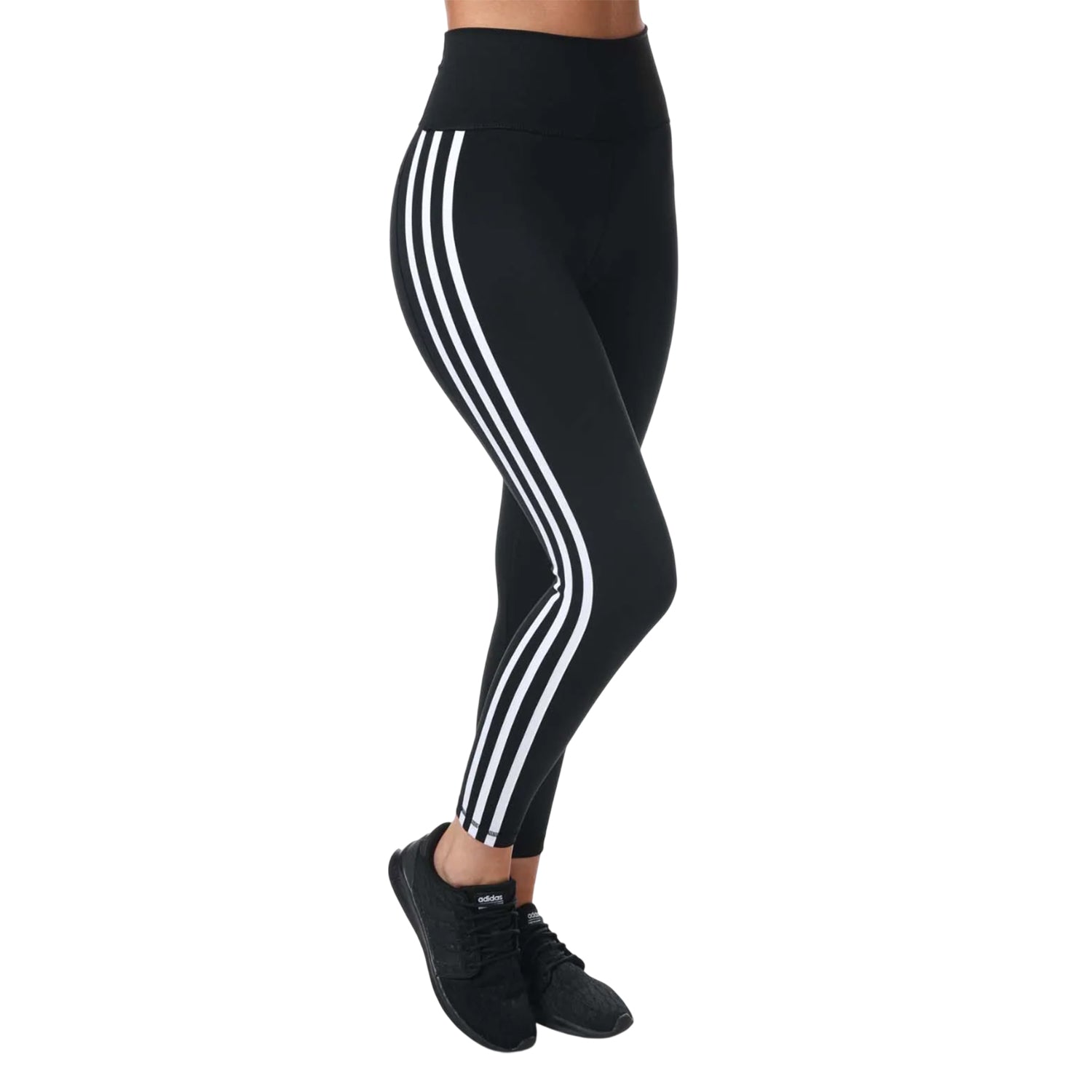 Black-White - Side - Adidas Womens-Ladies Believe This 2.0 Striped 7-8 Tights
