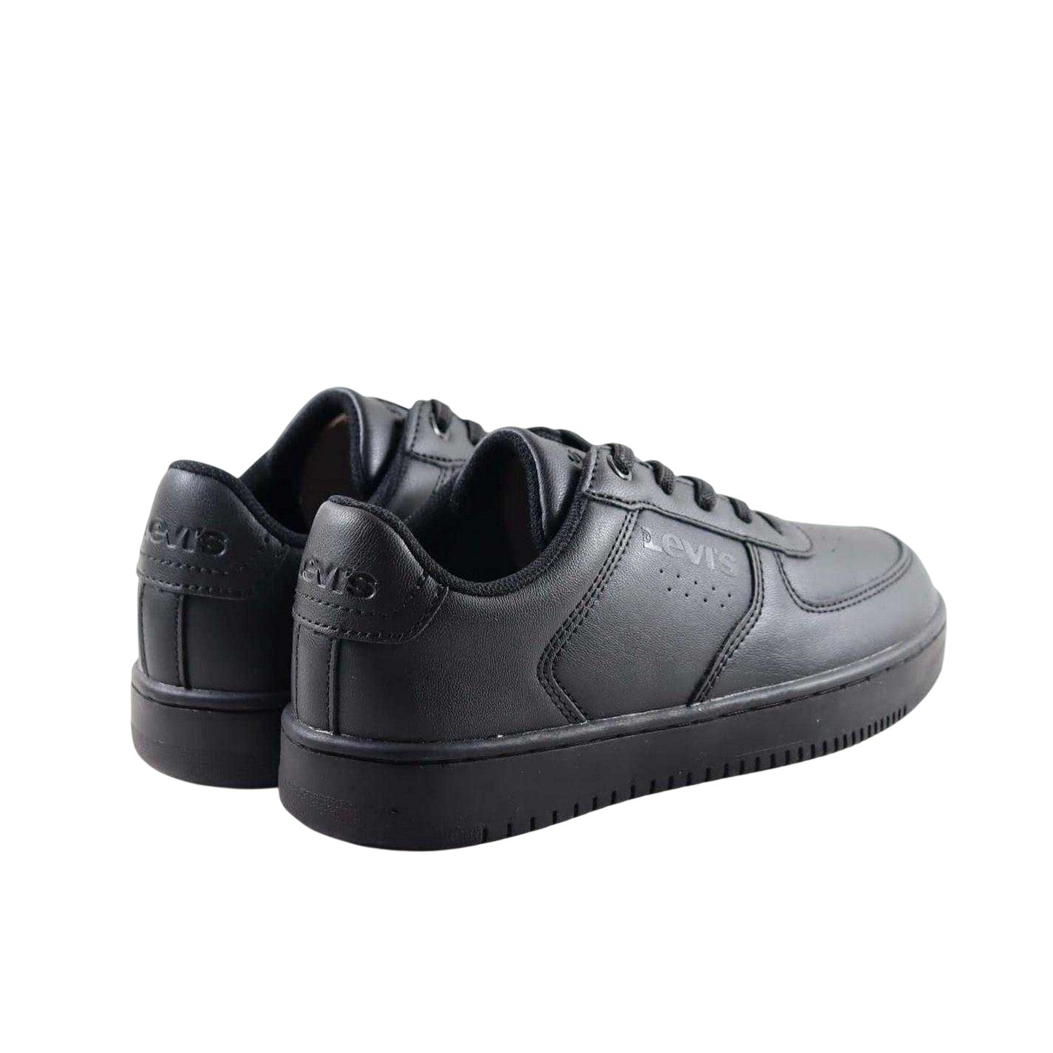 Black - Back - Levis Childrens-Kids Union Leather Trainers