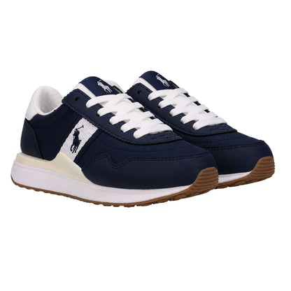 Navy-White - Back - Ralph Lauren Childrens-Kids 89 Suede Flat Trainers