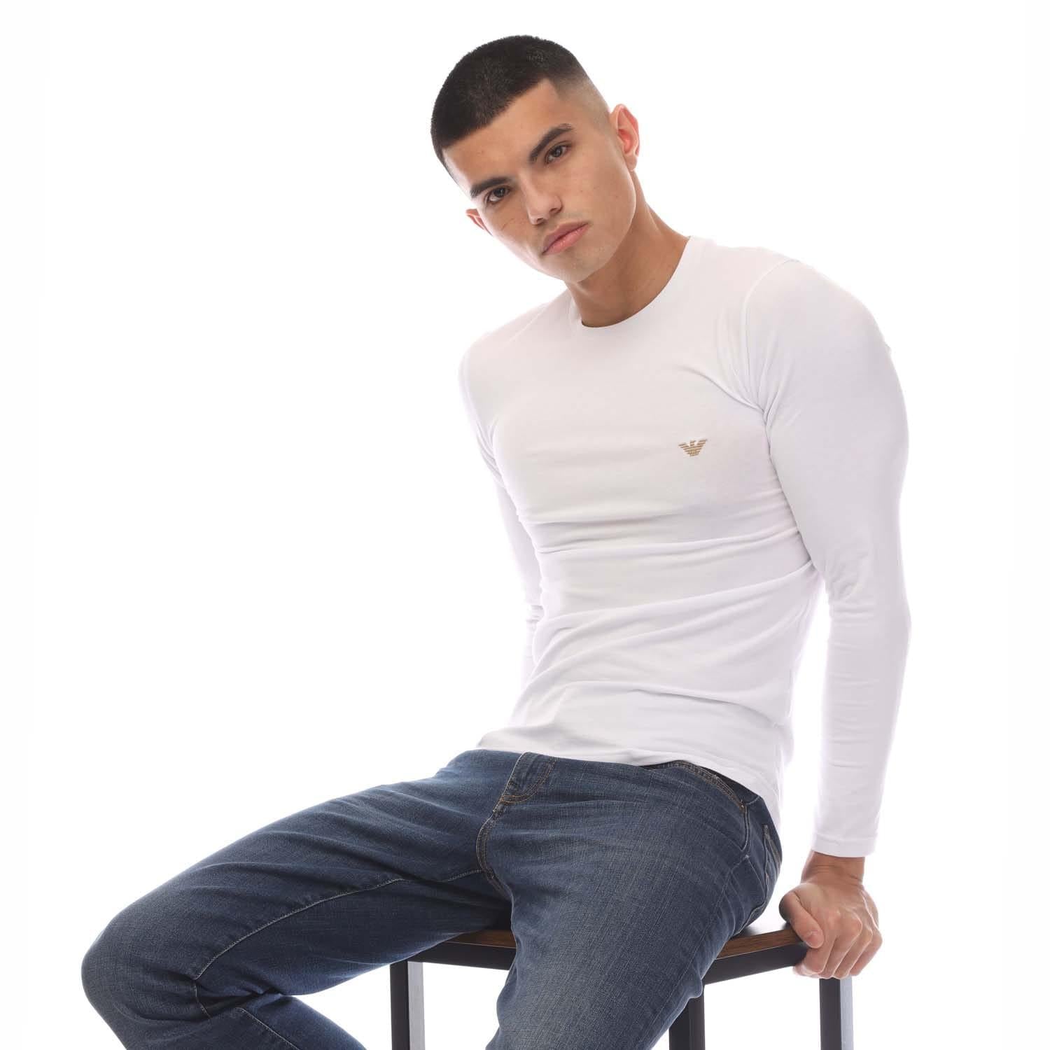 White - Lifestyle - Emporio Armani Mens Slim Long-Sleeved T-Shirt