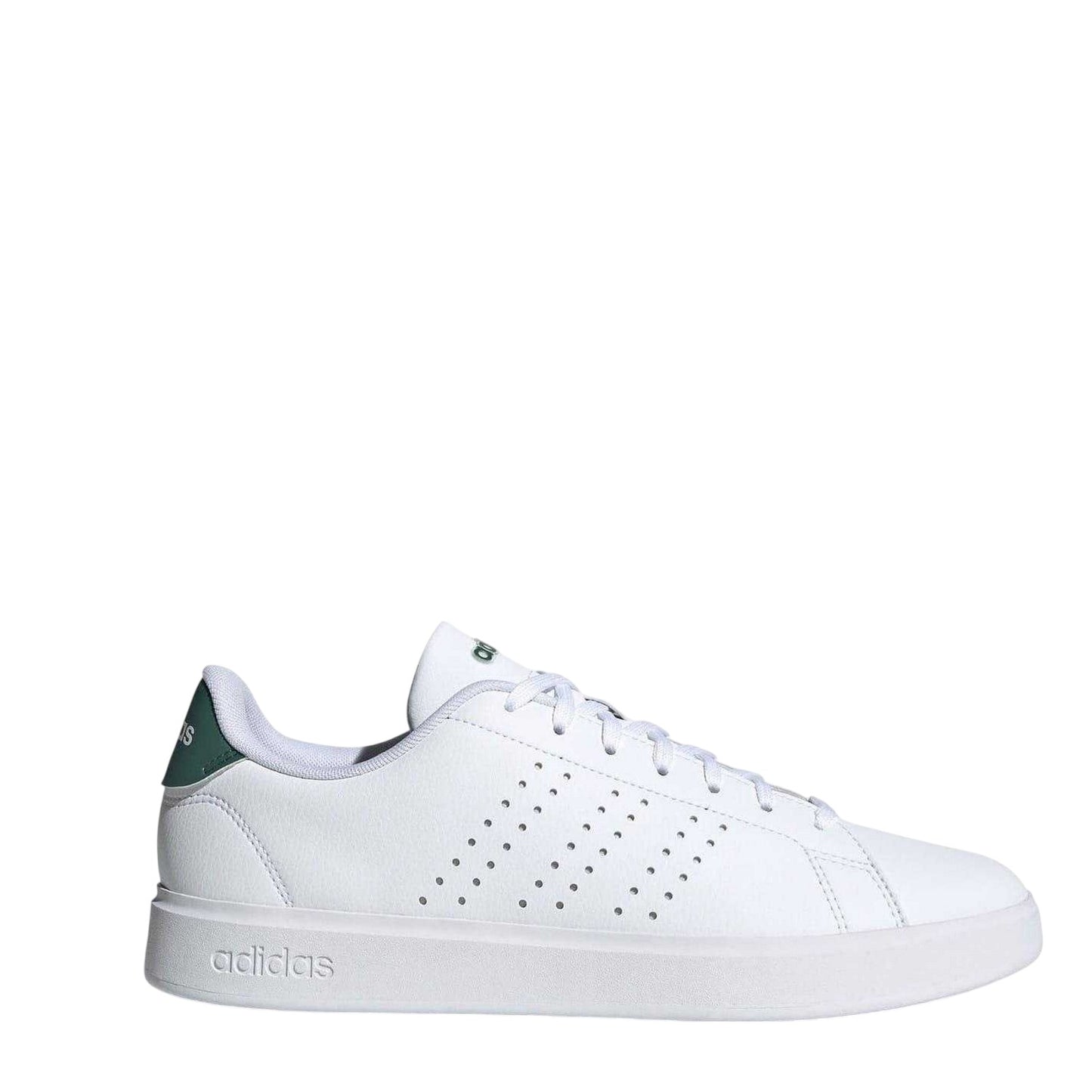 White-Green - Side - Adidas Mens Advantage Perforated Trainers
