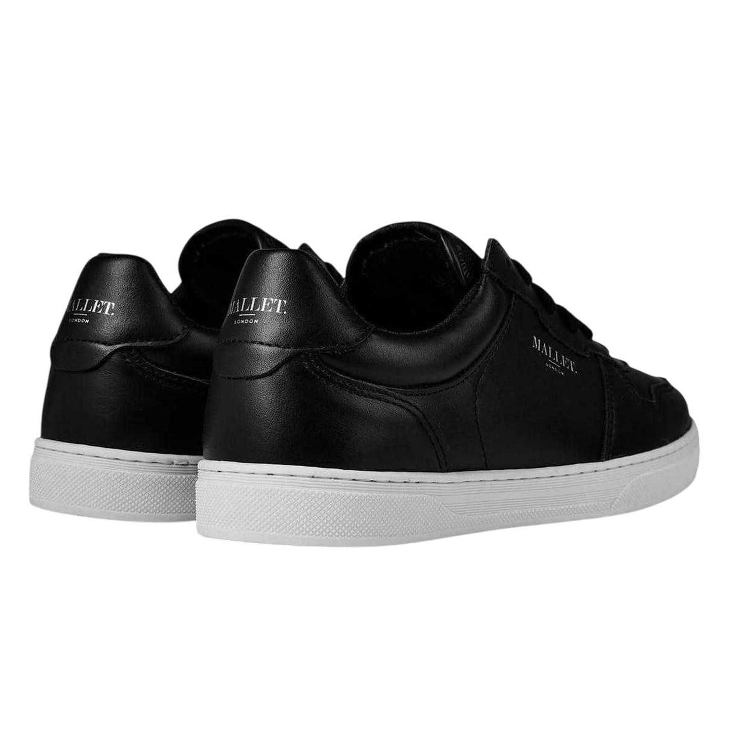 Black - Back - Mallet Childrens-Kids Leather Flat Trainers