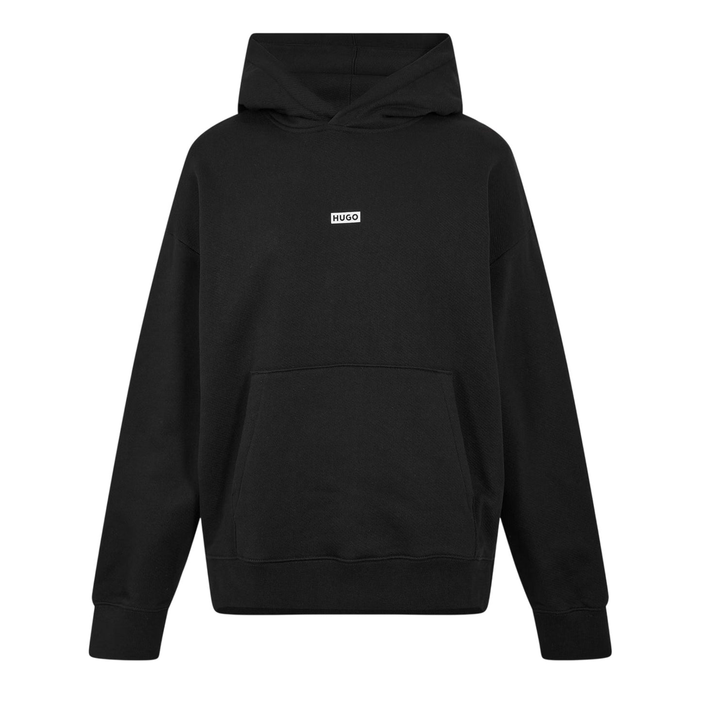 Black - Front - Hugo Mens Logo Cotton Overhead Relaxed Fit Hoodie