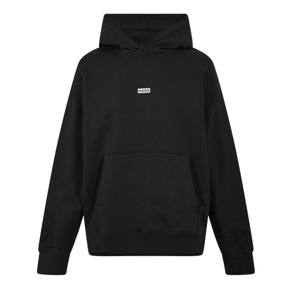 Black - Front - Hugo Mens Logo Cotton Overhead Relaxed Fit Hoodie
