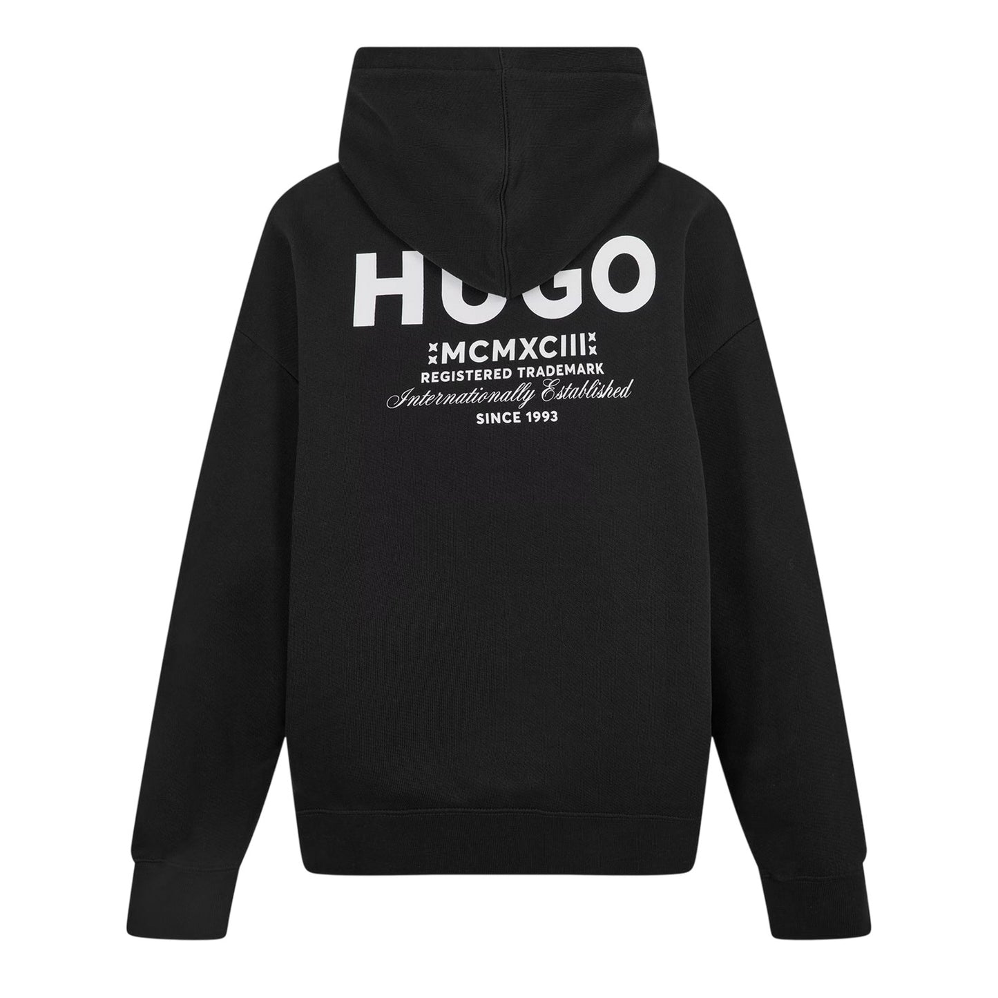 Black - Back - Hugo Mens Logo Cotton Overhead Relaxed Fit Hoodie