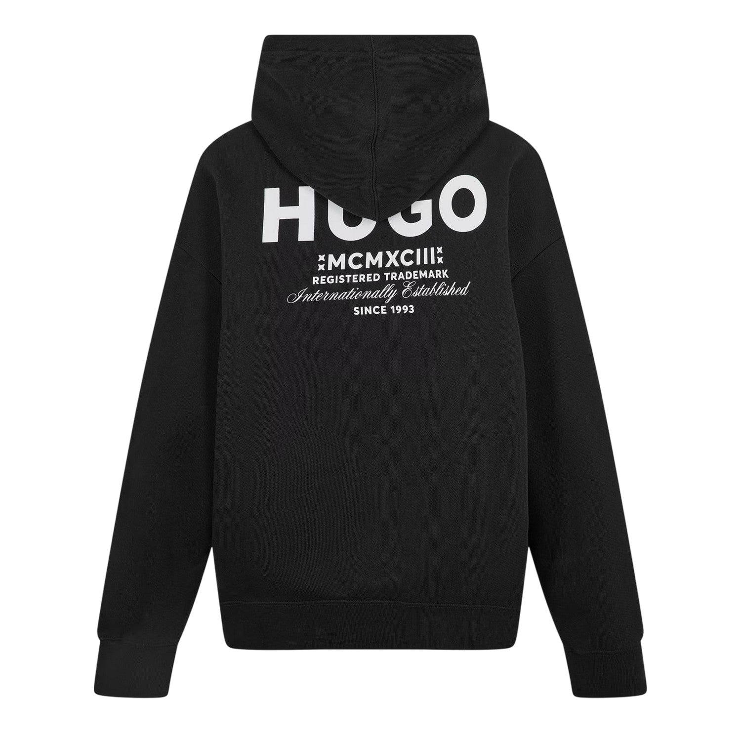 Black - Back - Hugo Mens Logo Cotton Overhead Relaxed Fit Hoodie