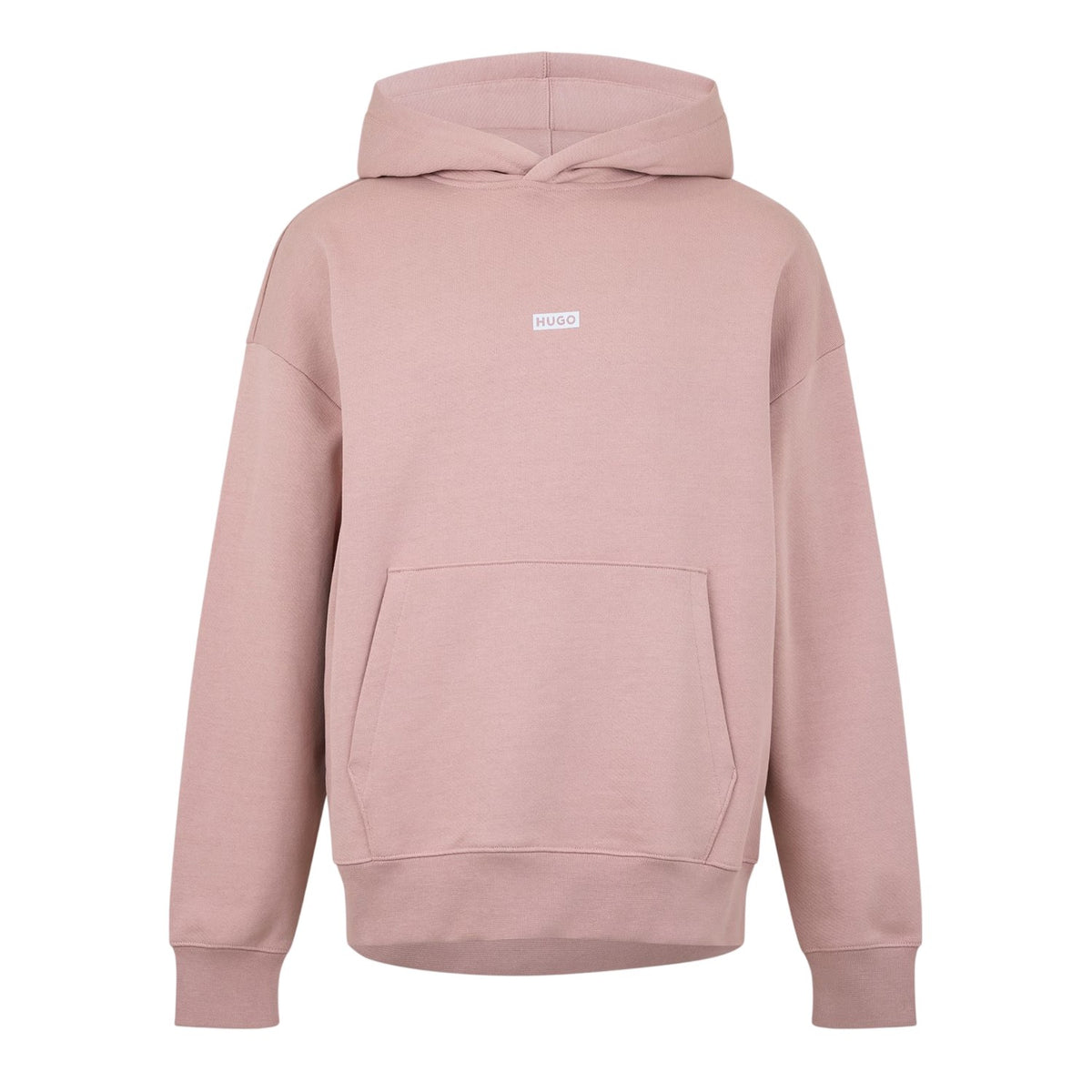Pale Pink - Front - Hugo Mens Logo Cotton Overhead Relaxed Fit Hoodie