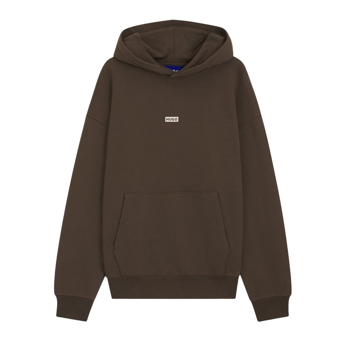 Dark Brown - Front - Hugo Mens Logo Cotton Overhead Relaxed Fit Hoodie