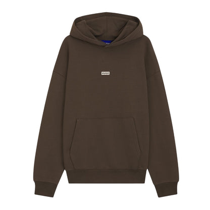Dark Brown - Front - Hugo Mens Logo Cotton Overhead Relaxed Fit Hoodie