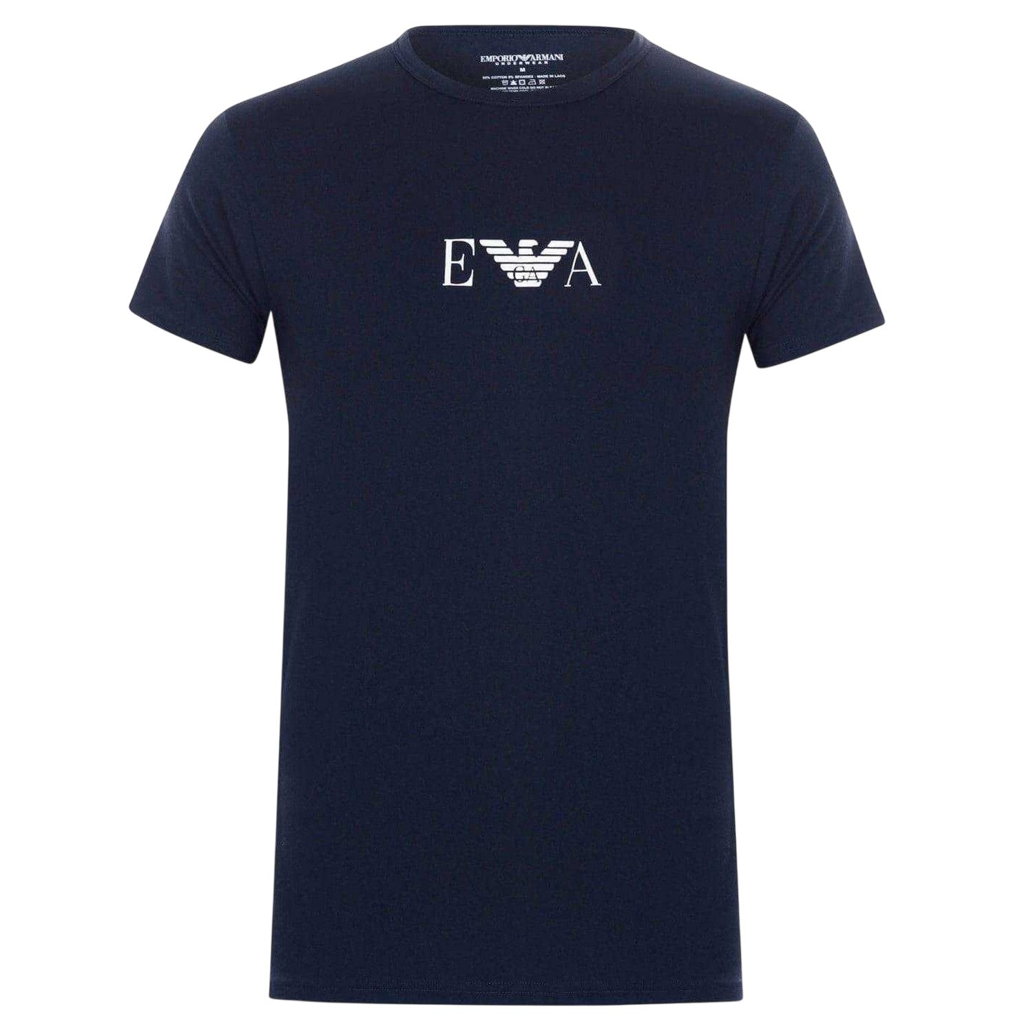 Navy - Front - Emporio Armani Mens Logo Cotton Regular T-Shirt