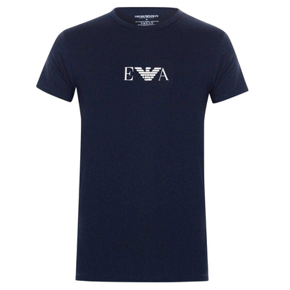 Navy - Front - Emporio Armani Mens Logo Cotton Regular T-Shirt