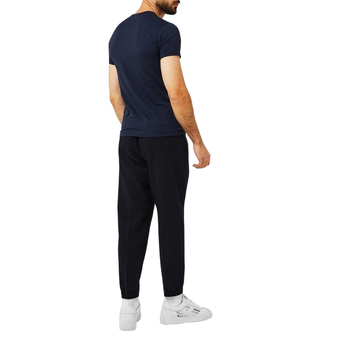 Navy - Back - Emporio Armani Mens Logo Cotton Regular T-Shirt