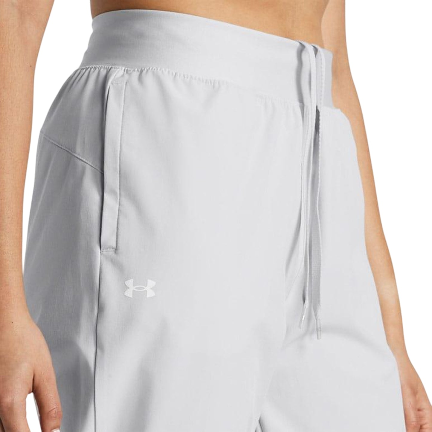 Grey - Side - Under Armour Womens-Ladies Rival Woven High Rise Trousers