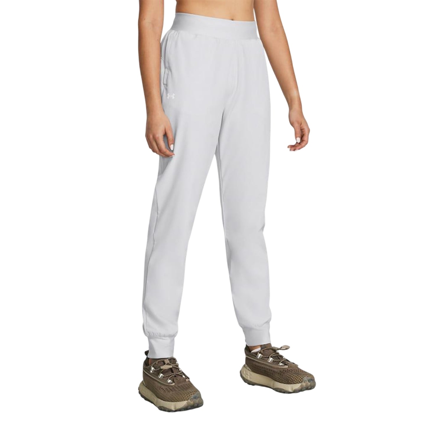 Grey - Front - Under Armour Womens-Ladies Rival Woven High Rise Trousers