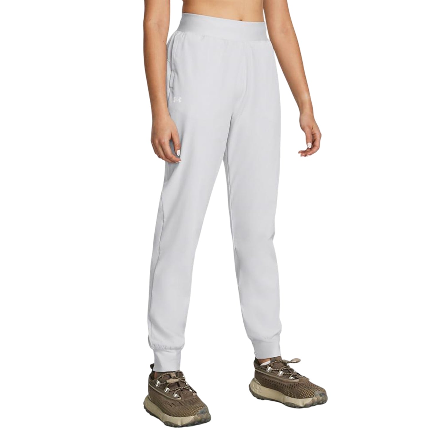 Grey - Front - Under Armour Womens-Ladies Rival Woven High Rise Trousers